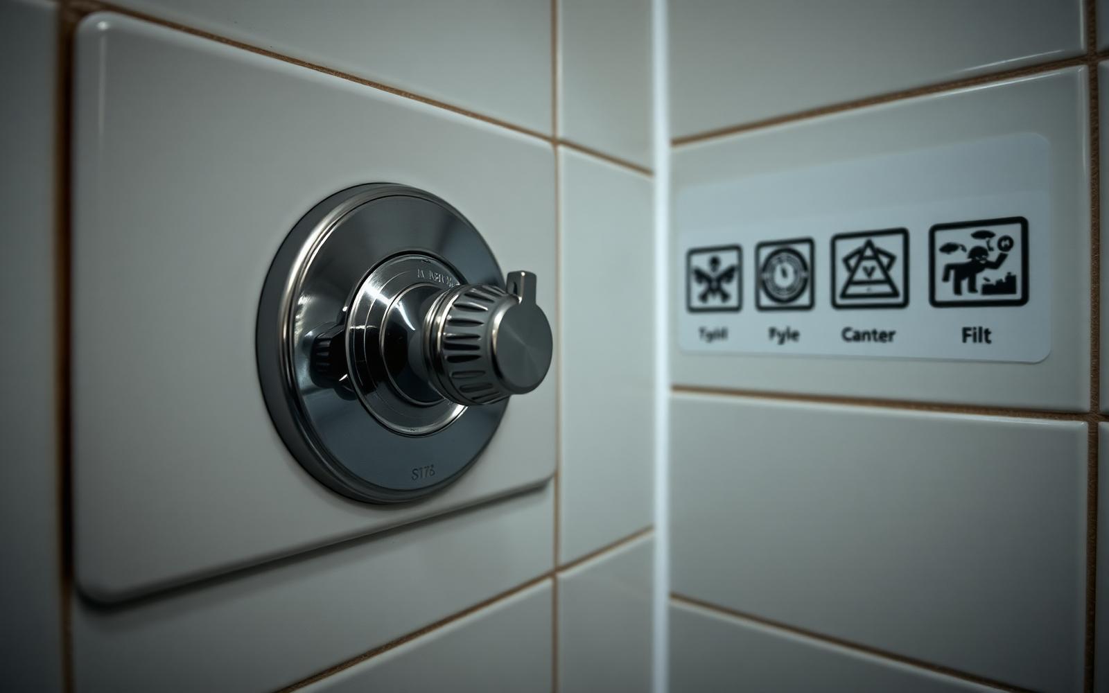 HOTEL SHOWER OPERATED BY ONE UNLABELLED DIAL AND FOUR ICONS NOBODY CAN IDENTIFY